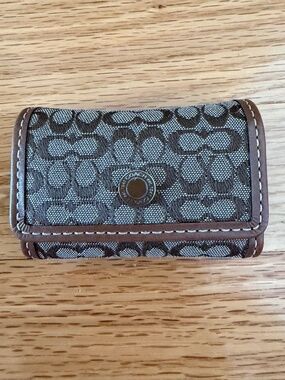 Coach Signature C Logo Brown Leather and Canvas Contact Lens Travel Case